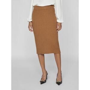 Monrow Ribbed Stretch Cotton Midi Pencil Skirt in Camel Brown | Size Small | NWT